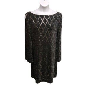 Eliza J Womens 14 Cold Shoulder Dress Black Metallic Sequin Flare Sleeve